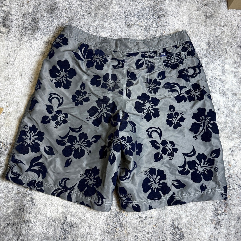 Hurley Perry Dane 99 Board Shorts Mens 33 Grey Navy Hibiscus Floral Surf Trunks - Picture 2 of 6